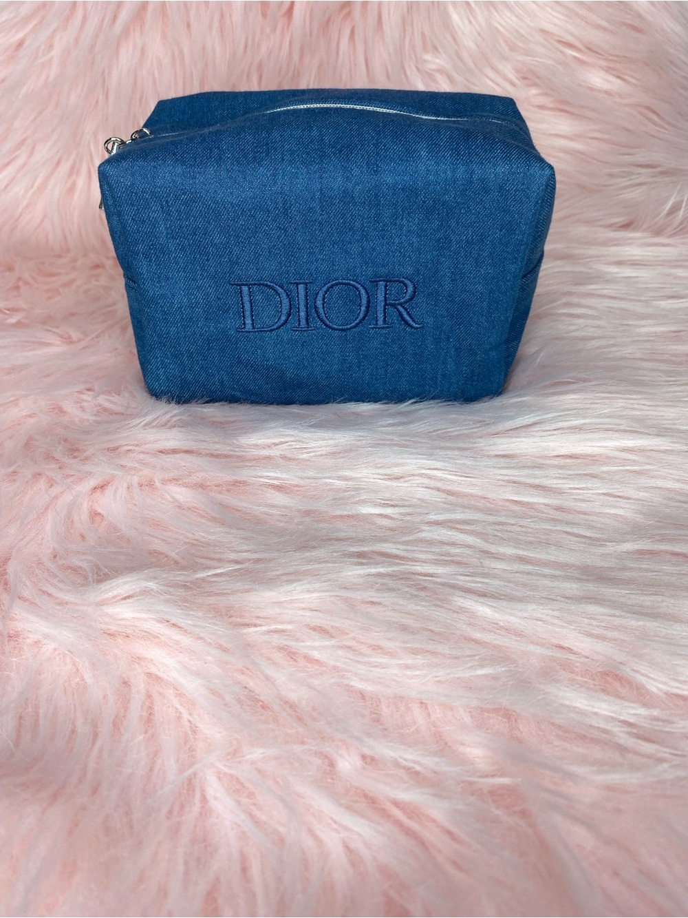 Dior Denim Blue Embroidered Cosmetic Pouch